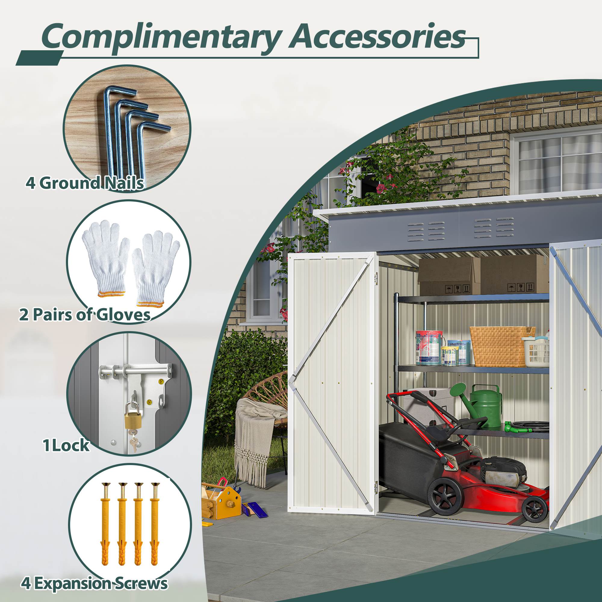 6'x4' Outdoor Metal Storage Shed For Farm
 Tools Lockable Door With Floor Frame